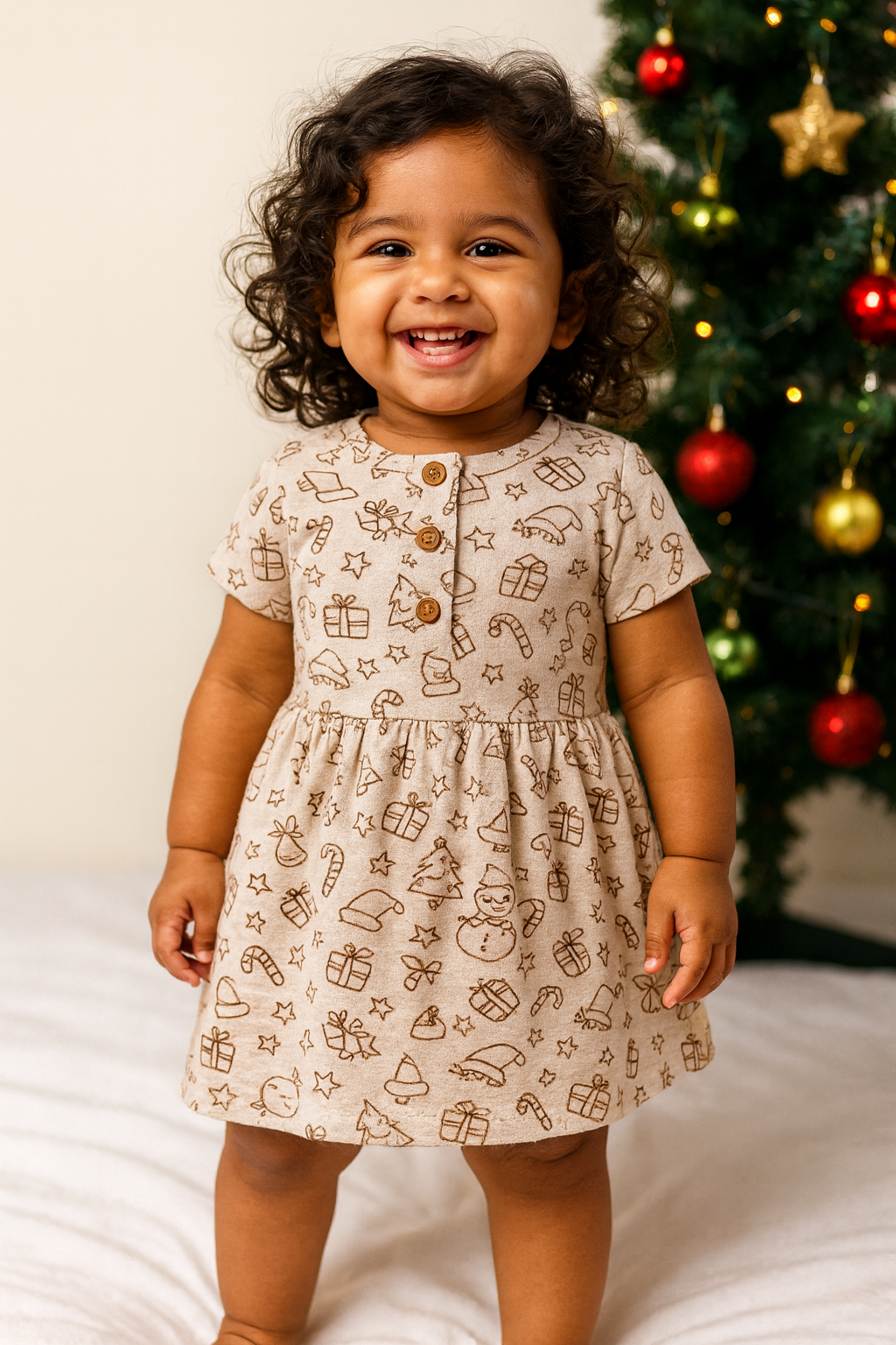 Sleeve Frock + Bloomer set - Christmas Joy