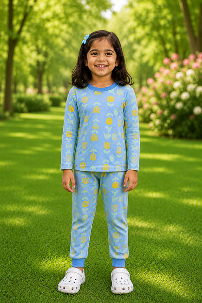 Printed Cotton Pyjama set - Blue Tulip