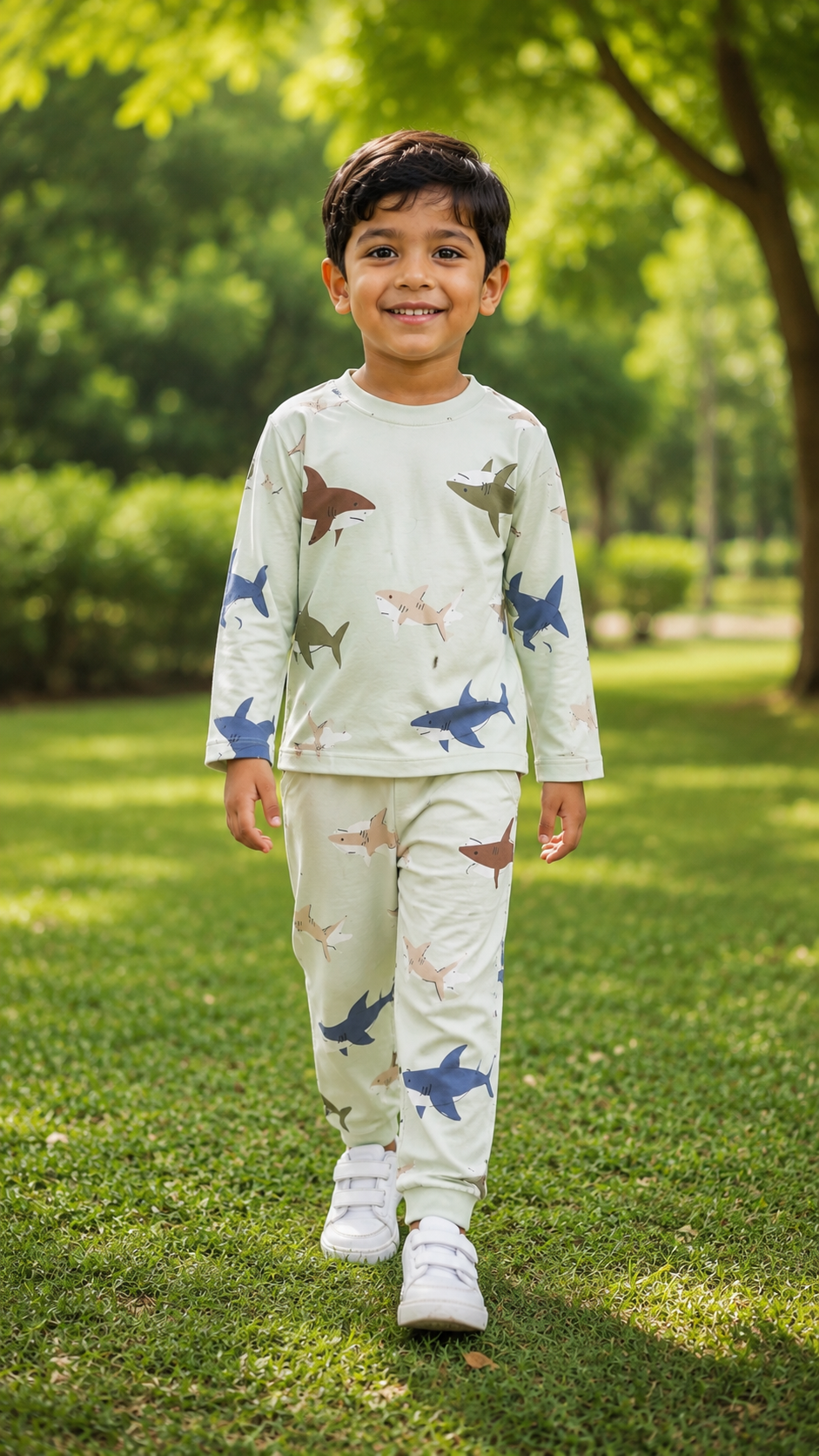 Printed Cotton Pyjama set - Minty Sharks