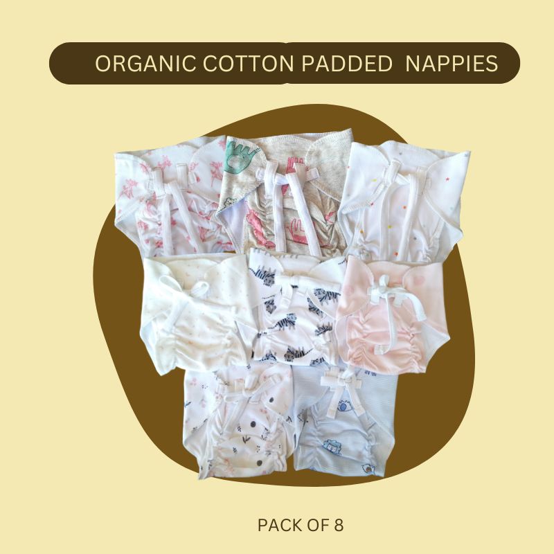 Organic Cotton Padded Nappies Combo - Pack Of 8