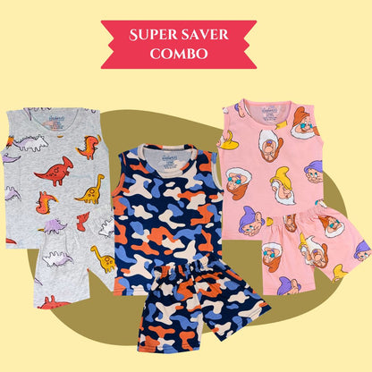 Sleeveless Top & Shorts set pack of 3 - Combo 1