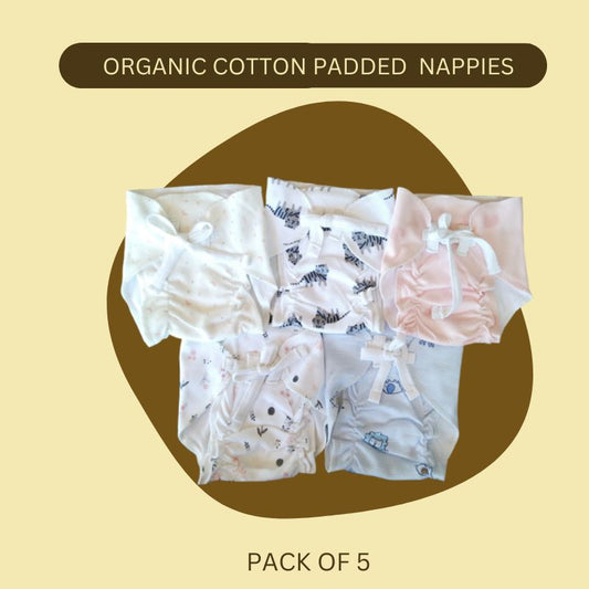 Organic Cotton Padded Nappies Combo  - Pack Of 5