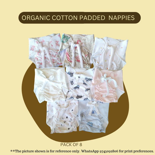 Organic Cotton Padded Nappies - Pack Of 8