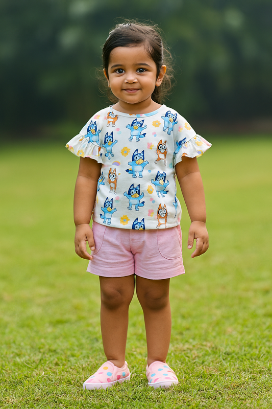 Drop shoulder frill Co-ord set - Bluey