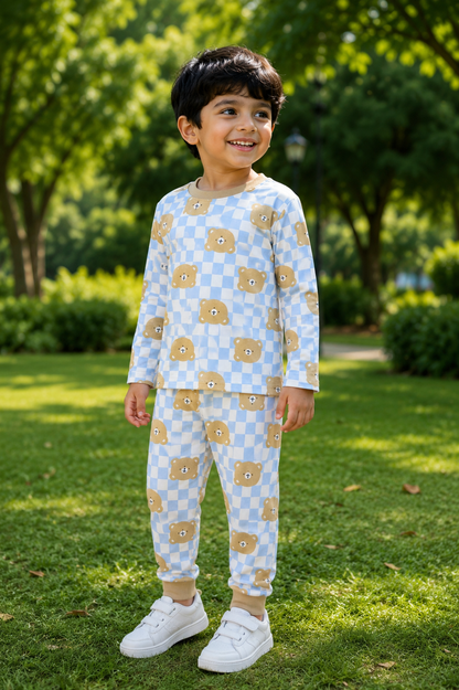Printed Cotton Pyjama set - Teddy Check