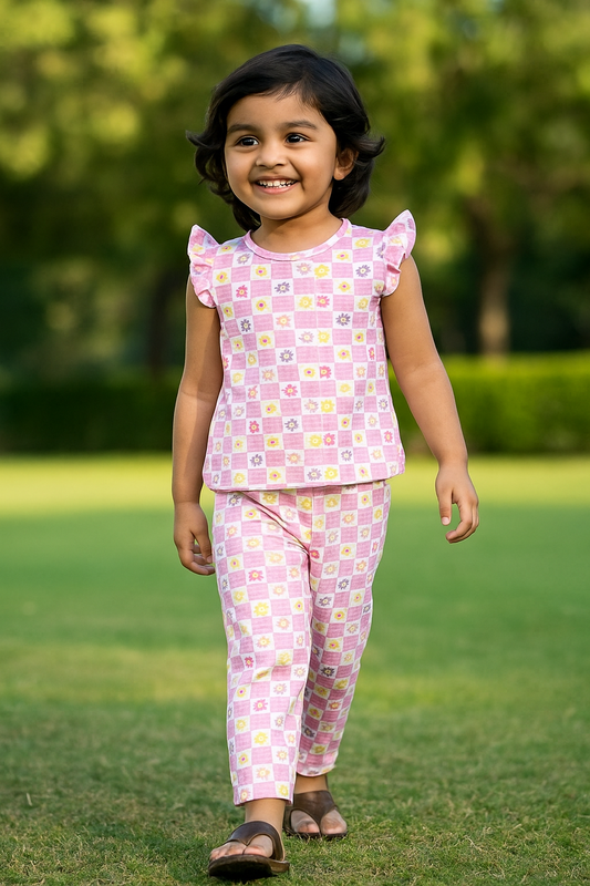 Frill sleeve top & Full pant set - Flora