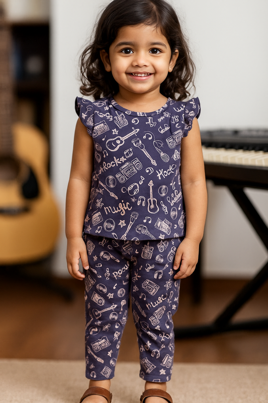 Frill sleeve top & Full pant set - Rock star